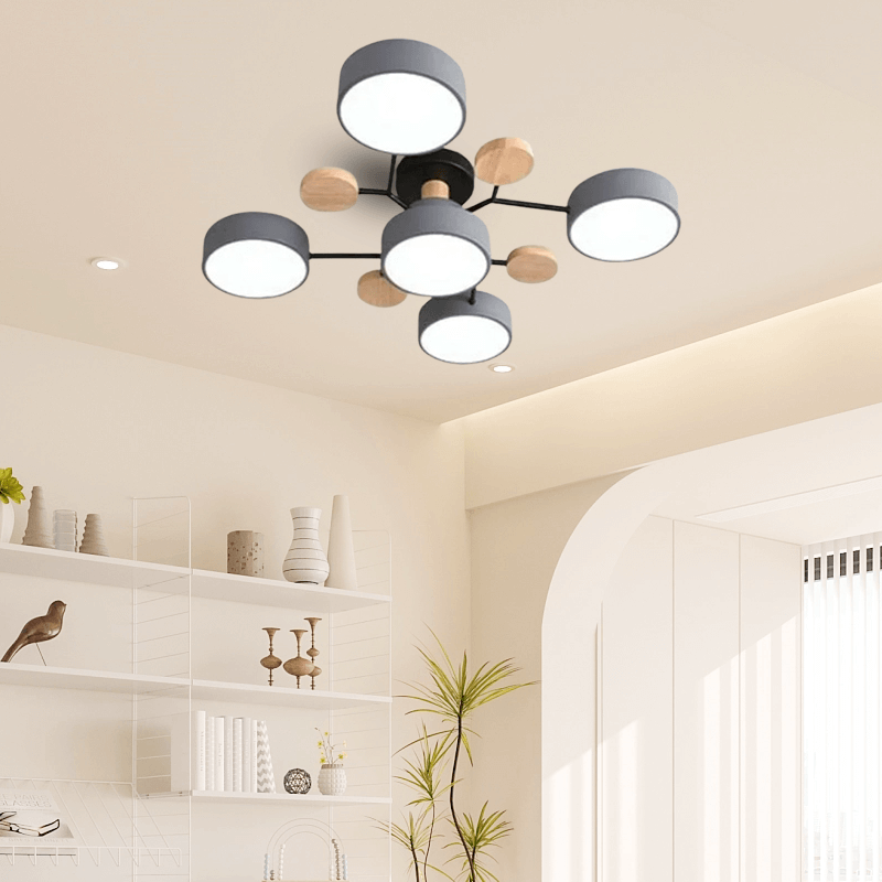 Modern Round Gray Ceiling Light for Living Room 5 Heads